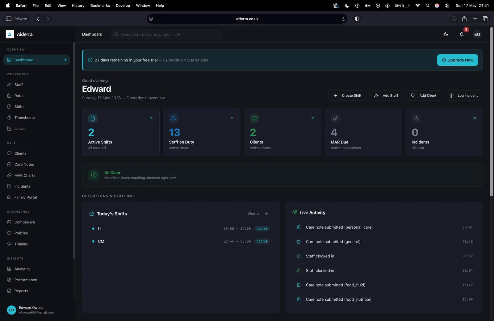 Aiderra — project interface screenshot — built by EKOF Studio